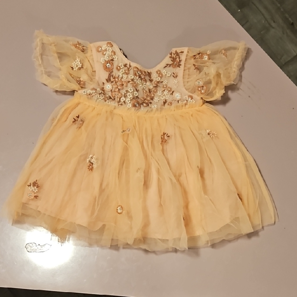 next Yellow Embroidered Tulle Flower Girl Dress